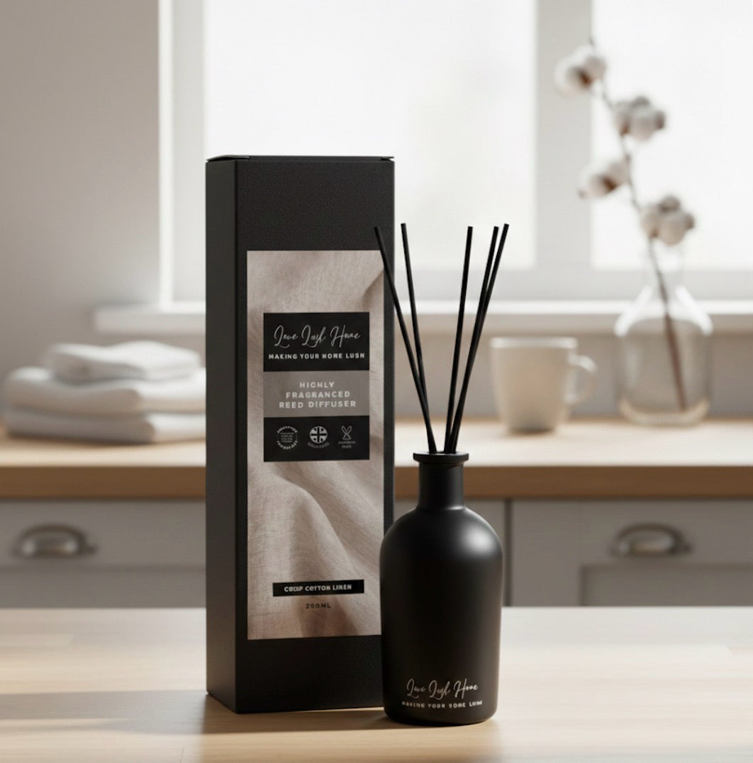 Crisp Cotton Linen + Anti Odour Technology | Black Ceramic Reed Diffuser | 200ml