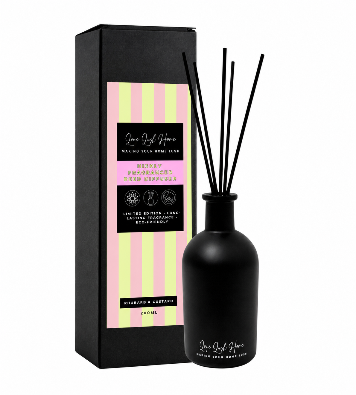 Rhubarb & Custard | Black Ceramic Reed Diffuser | 200ml