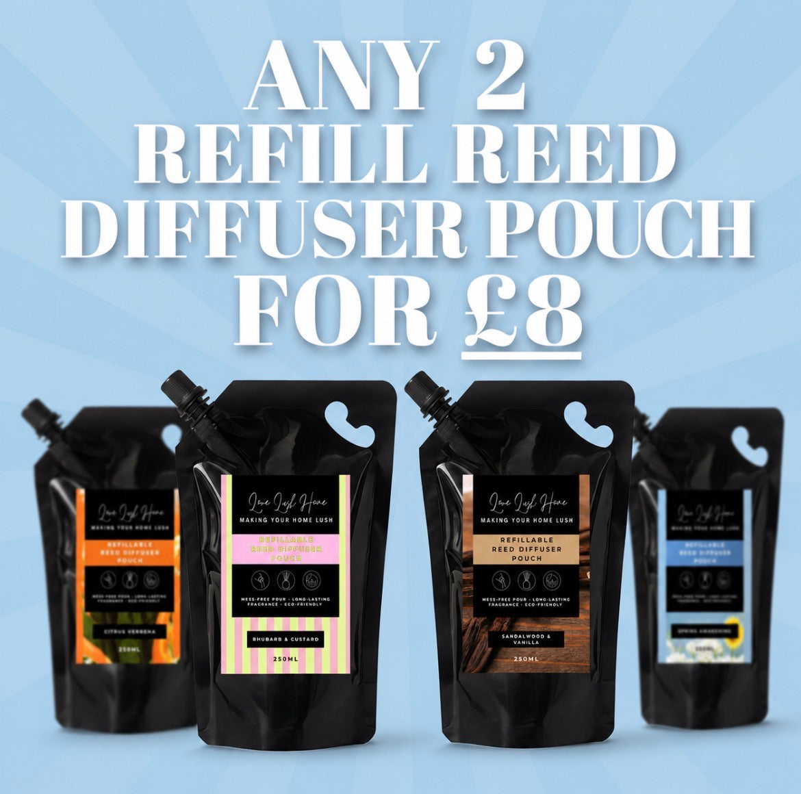 2 REFILL REED DIFFUSERS POUCH FOR £8!!!