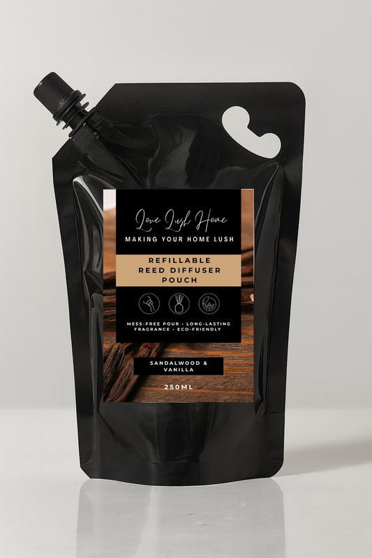 Sandalwood and Vanilla Reed Diffuser Refill Pouch | Love Lush Home