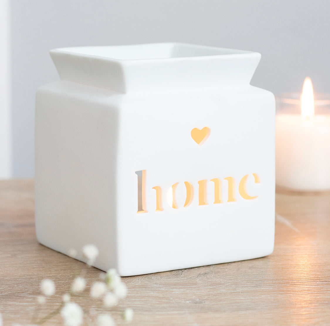 White 'Home' Cut Out Wax Burner