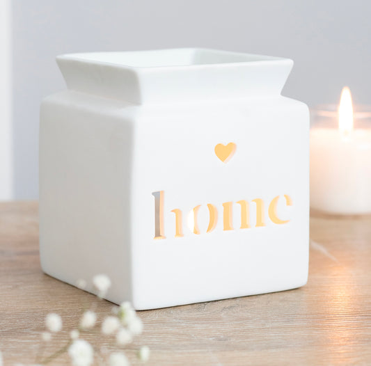 White 'Home' Cut Out Wax Burner